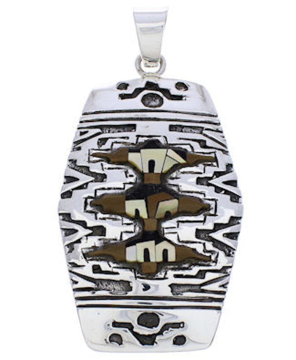 Native American Village Design Multicolor Silver Pendant MW75184